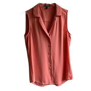 Express Portofino Sleeveless Blouse Size S Peach Button Front Collar Office Top